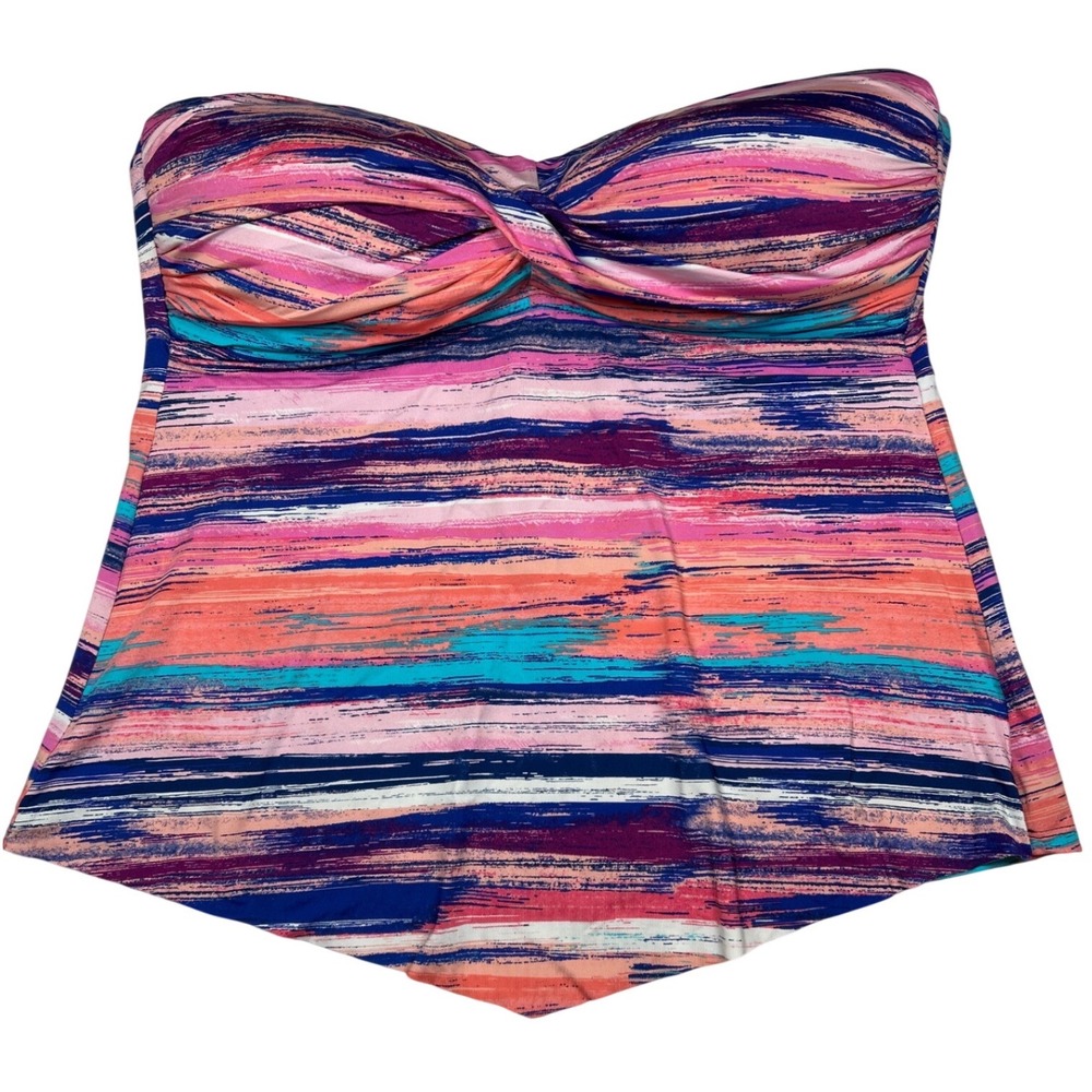 Liz Claiborne Womens Size 16 Tankini Top Abstract Stripe Bandeau Pink Purple 16